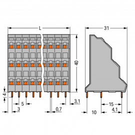 WAGO | 737-106 | TRIPLE-DECK PCB TERMINAL BLOCK; 2.5 MM²; PI