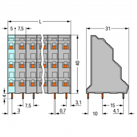 WAGO | 737-502 | TRIPLE-DECK PCB TERMINAL BLOCK; 2.5 MM²; PI