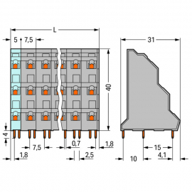 WAGO | 737-552 | TRIPLE-DECK PCB TERMINAL BLOCK; 2.5 MM²; PI