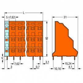 WAGO | 737-602 | TRIPLE-DECK PCB TERMINAL BLOCK; 2.5 MM²; PI