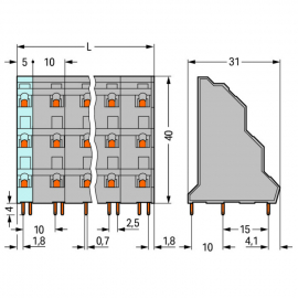 WAGO | 737-752 | TRIPLE-DECK PCB TERMINAL BLOCK; 2.5 MM²; PI