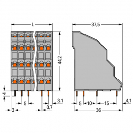 WAGO | 738-102 | QUADRUPLE-DECK PCB TERMINAL BLOCK; 2.5 MM²;