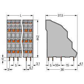 WAGO | 738-112 | QUADRUPLE-DECK PCB TERMINAL BLOCK; 2.5 MM²;