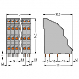 WAGO | 738-202 | QUADRUPLE-DECK PCB TERMINAL BLOCK; 2.5 MM²;