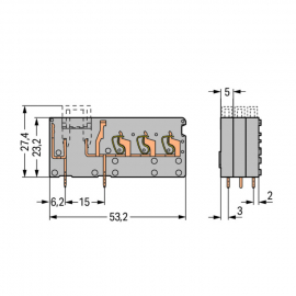 WAGO | 742-163 | STACKABLE 3-CONDUCTOR PCB TERMINAL BLOCK; W