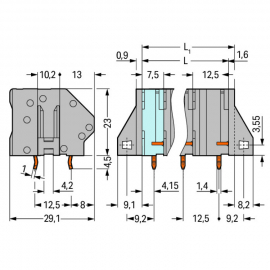 WAGO | 745-1402 | PCB TERMINAL BLOCK; 6 MM²; PIN SPACING 12.