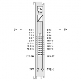 WAGO | 750-1402 | 16-CHANNEL DIGITAL INPUT; 24 VDC; 3 MS; LO