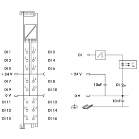 WAGO | 750-1405 | 16-CHANNEL DIGITAL INPUT; 24 VDC; 3 MS; LI