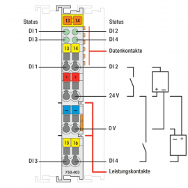 WAGO | 750-403 | 4-CHANNEL DIGITAL INPUT; 24 VDC; 0.2 MS; LI