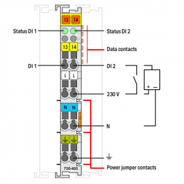 WAGO | 750-405 | 2-CHANNEL DIGITAL INPUT; 230 VAC; LIGHT GRA