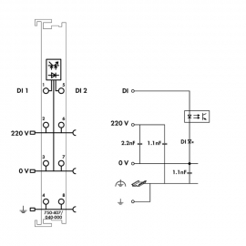 WAGO | 750-407/040-000 | 2-CHANNEL DIGITAL INPUT; 220 VDC; 3