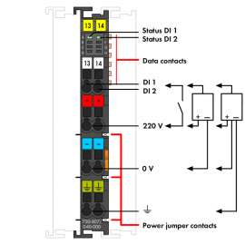 WAGO | 750-407/040-000 | 2-CHANNEL DIGITAL INPUT; 220 VDC; 3