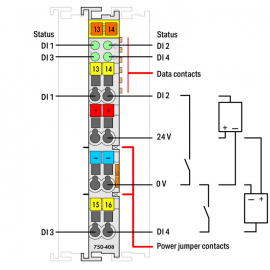 WAGO | 750-408/025-000 | 4-CHANNEL DIGITAL INPUT; 24 VDC; 3