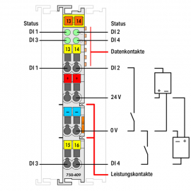 WAGO | 750-409 | 4-CHANNEL DIGITAL INPUT; 24 VDC; 0.2 MS; LO