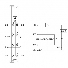 WAGO | 750-414 | 4-CHANNEL DIGITAL INPUT; 5 VDC; 0.2 MS; LIG