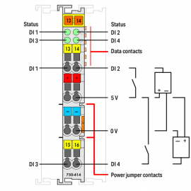 WAGO | 750-414 | 4-CHANNEL DIGITAL INPUT; 5 VDC; 0.2 MS; LIG