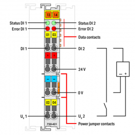 WAGO | 750-421 | 2-CHANNEL DIGITAL INPUT; 24 VDC; 3 MS; DIAG