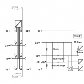 WAGO | 750-421 | 2-CHANNEL DIGITAL INPUT; 24 VDC; 3 MS; DIAG