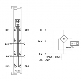 WAGO | 750-423 | 4-CHANNEL DIGITAL INPUT; 24 V AC/DC; 50 MS;