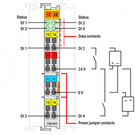 WAGO | 750-423 | 4-CHANNEL DIGITAL INPUT; 24 V AC/DC; 50 MS;