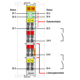 WAGO | 750-433 | 4-CHANNEL DIGITAL INPUT; 24 VDC; 0.2 MS; 2-