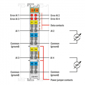 WAGO | 750-453 | 4-CHANNEL ANALOG INPUT; 0 … 20 MA; SINGLE-E