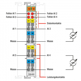 WAGO | 750-455 | 4-CHANNEL ANALOG INPUT; 4 … 20 MA; SINGLE-E