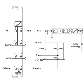 WAGO | 750-465/025-000 | 2-CHANNEL ANALOG INPUT; 0 … 20 MA;