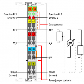 WAGO | 750-470 | 2-CHANNEL ANALOG INPUT; 0 … 20 MA; SINGLE-E