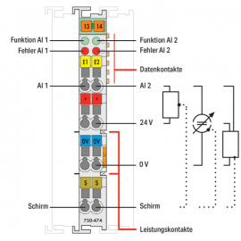 WAGO | 750-474 | 2-CHANNEL ANALOG INPUT; 4 … 20 MA; SINGLE-E