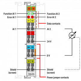 WAGO | 750-476 | 2-CHANNEL ANALOG INPUT; ±10 VDC; SINGLE-END