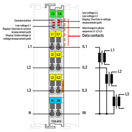 WAGO | 750-493 | 3-PHASE POWER MEASUREMENT; 480 VAC, 1 A; LI