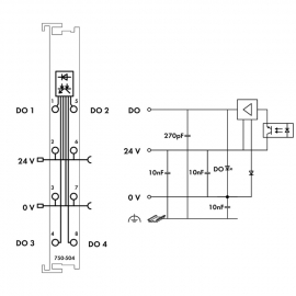 WAGO | 750-504 | 4-CHANNEL DIGITAL OUTPUT; 24 VDC; 0.5 A; LI