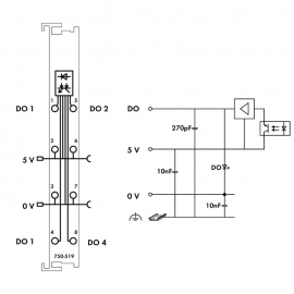 WAGO | 750-519 | 4-CHANNEL DIGITAL OUTPUT; 5 VDC; 20 MA; LIG