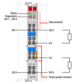 WAGO | 750-532 | 4-CHANNEL DIGITAL OUTPUT; 24 VDC; 0.5 A; DI