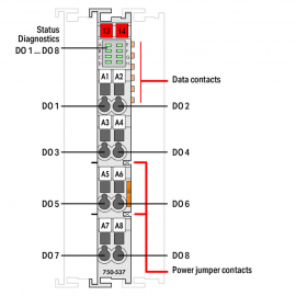 WAGO | 750-537 | 8-CHANNEL DIGITAL OUTPUT; 24 VDC; 0.5 A; DI