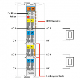 WAGO | 750-555 | 4-CHANNEL ANALOG OUTPUT; 4 … 20 MA; LIGHT G