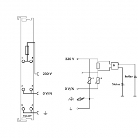 WAGO | 750-609 | POWER SUPPLY; 230 VAC; FUSE HOLDER; LIGHT G