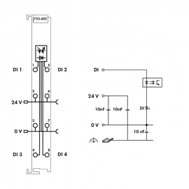 WAGO | 753-402 | 4-CHANNEL DIGITAL INPUT; 24 VDC; 3 MS