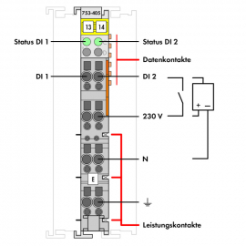 WAGO | 753-405 | 2-CHANNEL DIGITAL INPUT; 230 VAC; LIGHT GRA