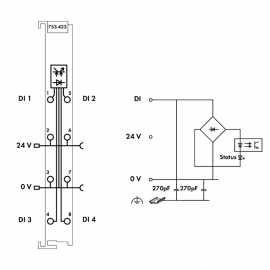 WAGO | 753-423 | 4-CHANNEL DIGITAL INPUT; 24 V AC/DC; 50 MS