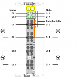 WAGO | 753-428 | 4-CHANNEL DIGITAL INPUT; 42 VAC/VDC; 20 MS;