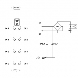 WAGO | 753-428 | 4-CHANNEL DIGITAL INPUT; 42 VAC/VDC; 20 MS;