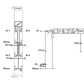 WAGO | 753-453 | 4-CHANNEL ANALOG INPUT; 0 … 20 MA; SINGLE-E