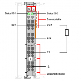 WAGO | 753-501 | 2-CHANNEL DIGITAL OUTPUT; 24 VDC; 0.5 A; LI