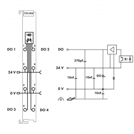 WAGO | 753-504 | 4-CHANNEL DIGITAL OUTPUT; 24 VDC; 0.5 A; LI