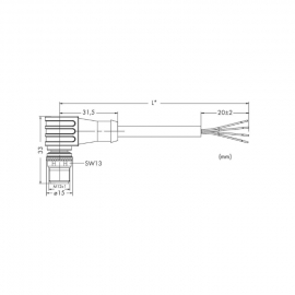 WAGO | 756-3104/040-020 | POWER SUPPLY CABLE, ANGLED; 2 M; F