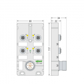 WAGO | 757-144 | M12 SENSOR/ACTUATOR BOX; 4-WAY; 4-POLE; M23