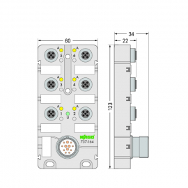 WAGO | 757-164 | M12 SENSOR/ACTUATOR BOX; 6-WAY; 4-POLE; M23