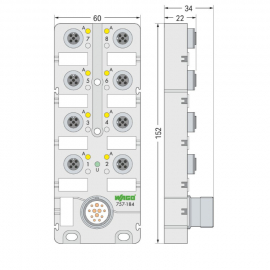 WAGO | 757-184 | M12 SENSOR/ACTUATOR BOX; 8-WAY; 4-POLE; M23